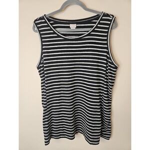 Chico's Zenergy 3 Top XL Soft Striped Black Gray Ribbed Tank Stretch Capsule